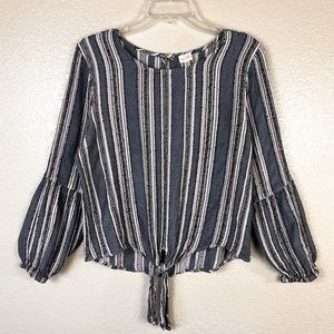 Keep In Touch Striped Tied Front Top
